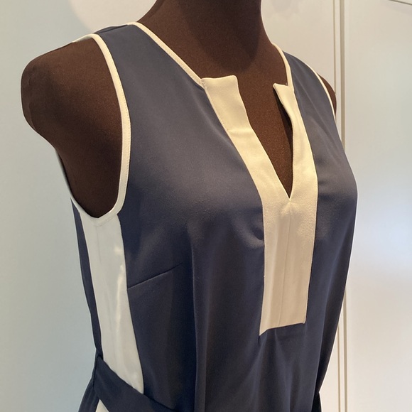 Ann Taylor colorblock navy cream belted dress S - Picture 6 of 15